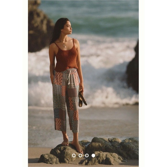 Anthropologie Pilcro Easy Breezy Knit Brown Blue Trim Cami Tank Top Women Sz M - Picture 4 of 15